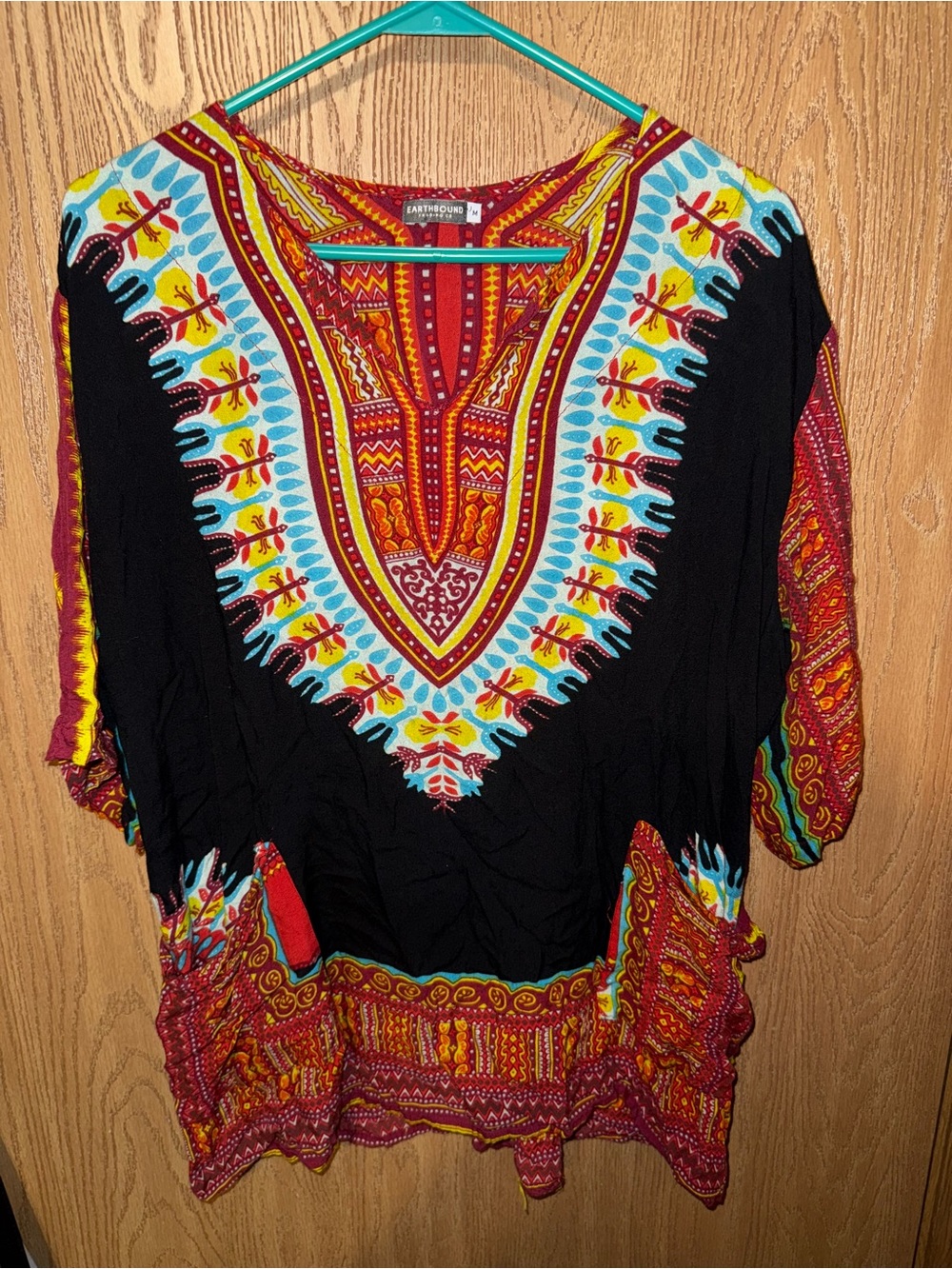 Earthbound Tribal Print V-Neck Women’s Top — Black & Multicolor